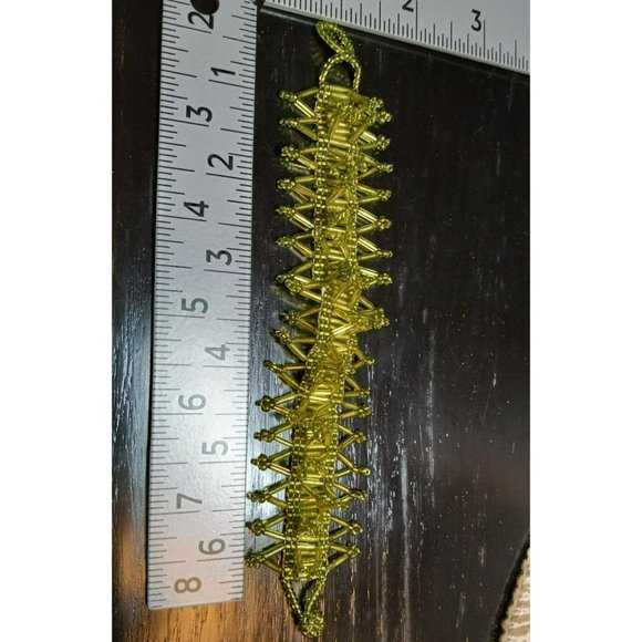 Vintage Czech Bugle Seed Bead Lace Woven Pattern Green/Peridot 6.5" Bracelet - Picture 3 of 3